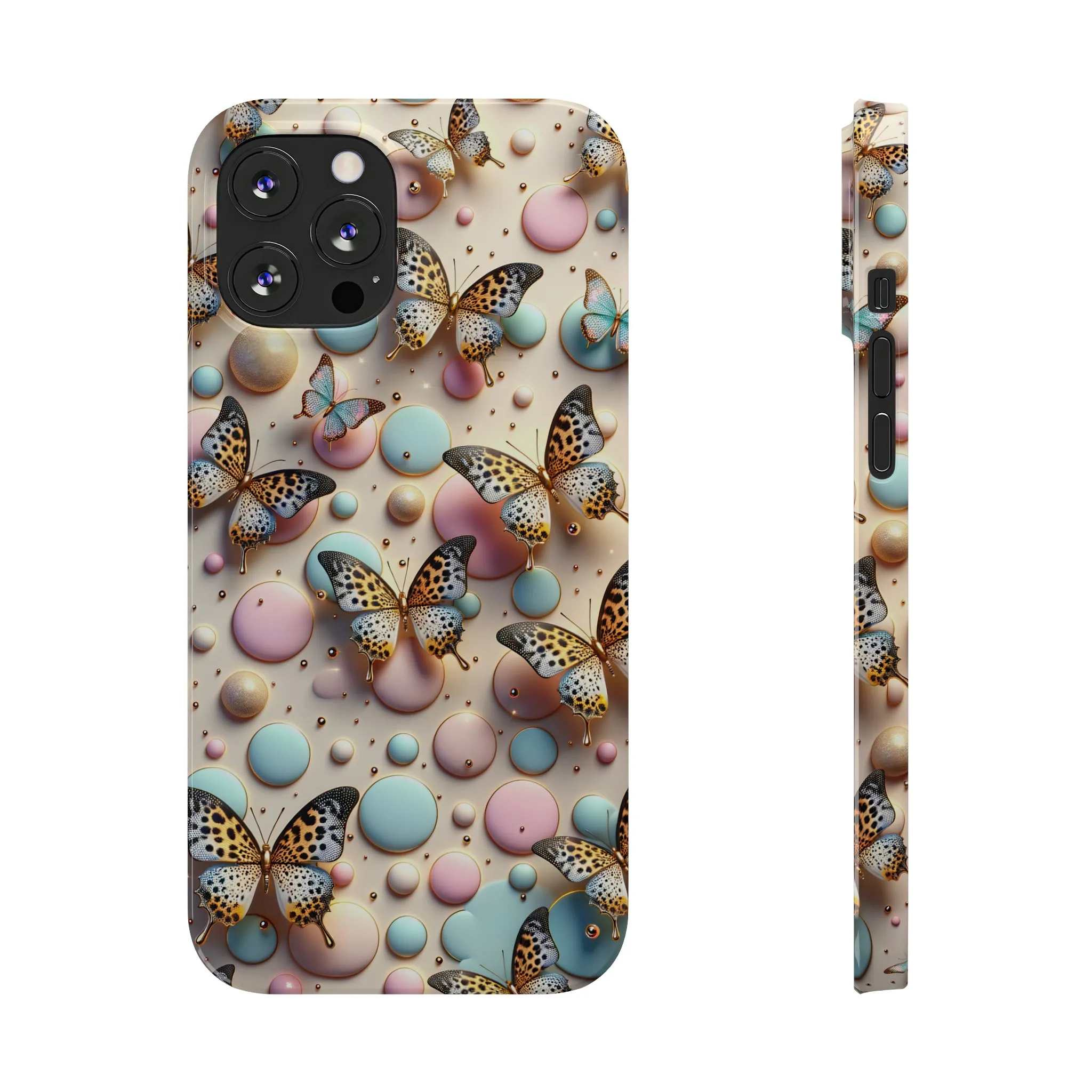 Butterflies and Polka Dots Design Sleek Elegance Wireless-Charging Compatible Phone Case Slim Phone Case compatible with over 20 iphone models