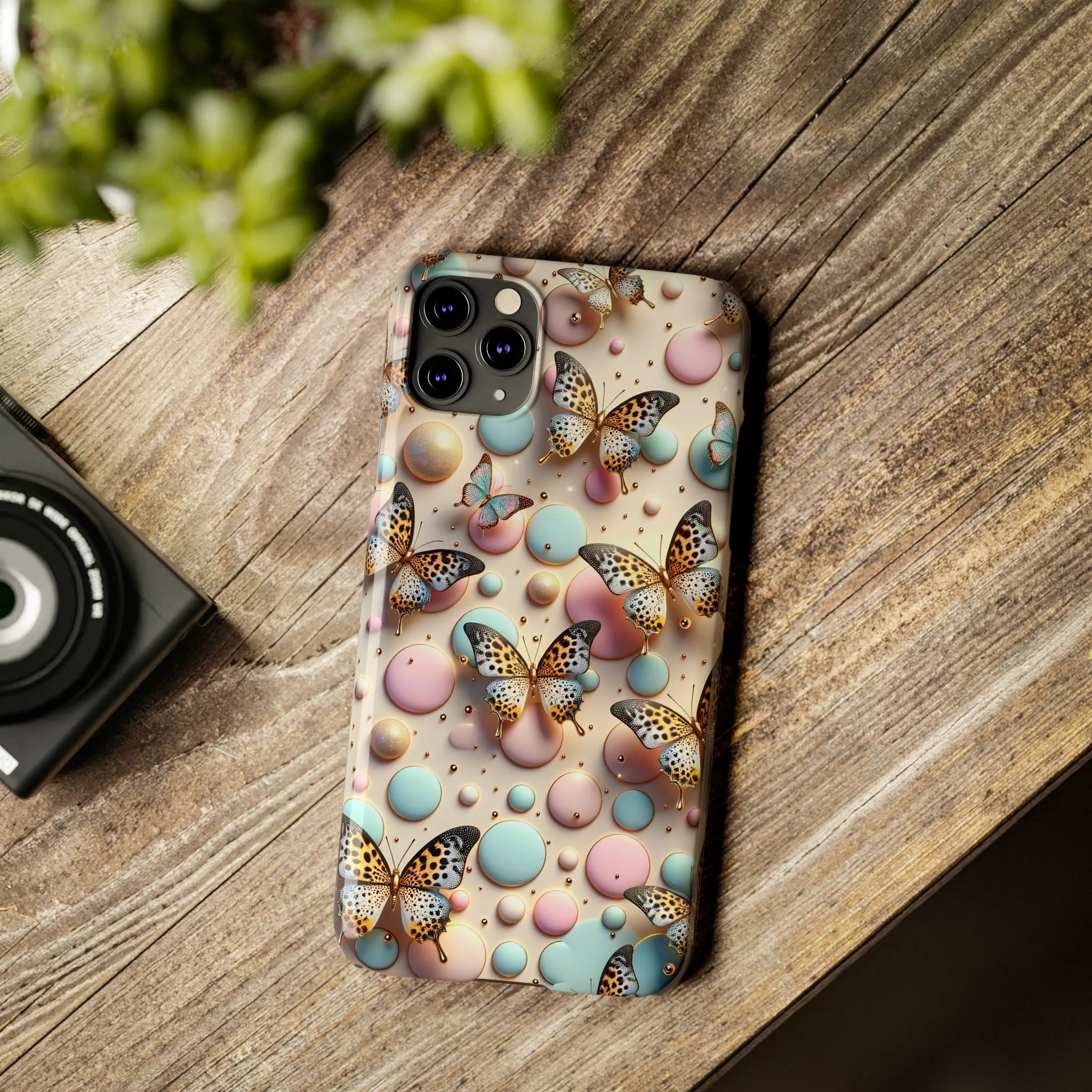 Butterflies and Polka Dots Design Sleek Elegance Wireless-Charging Compatible Phone Case Slim Phone Case compatible with over 20 iphone models