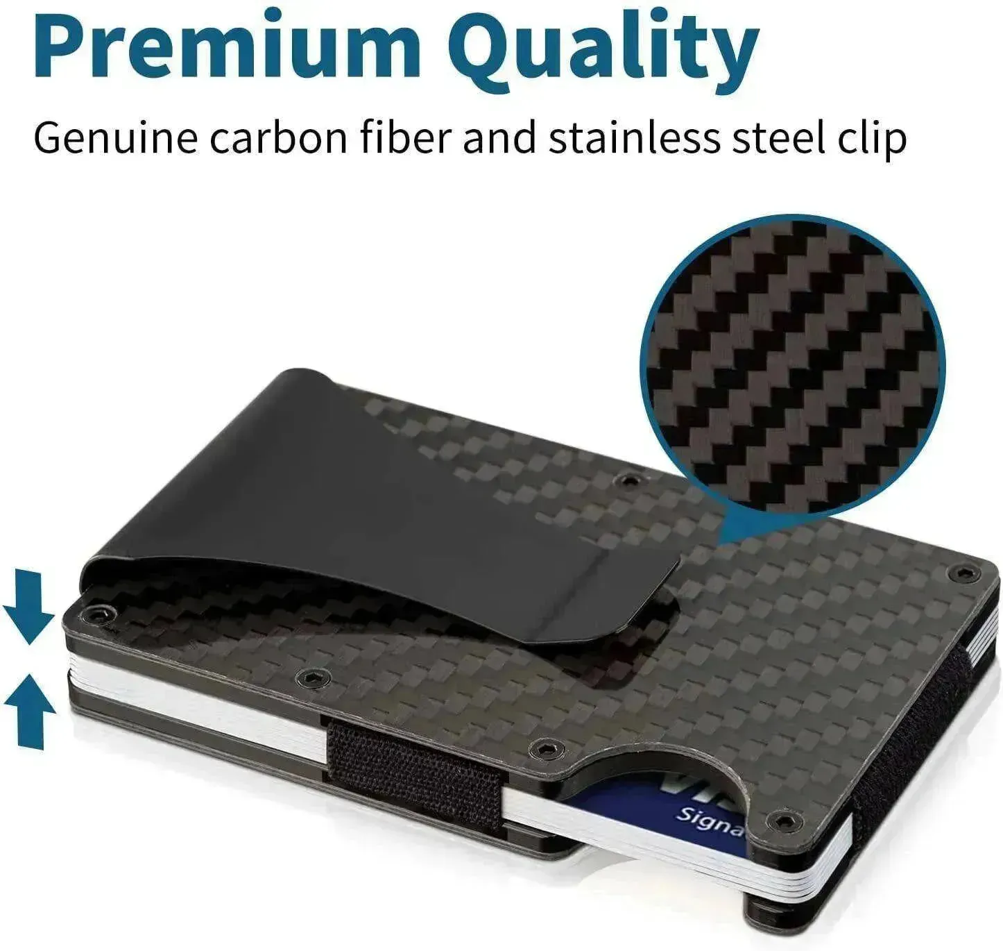 Carbon Fiber Blocking Slim Money Clip RFID Card Holder Metal Men Wallet Gift