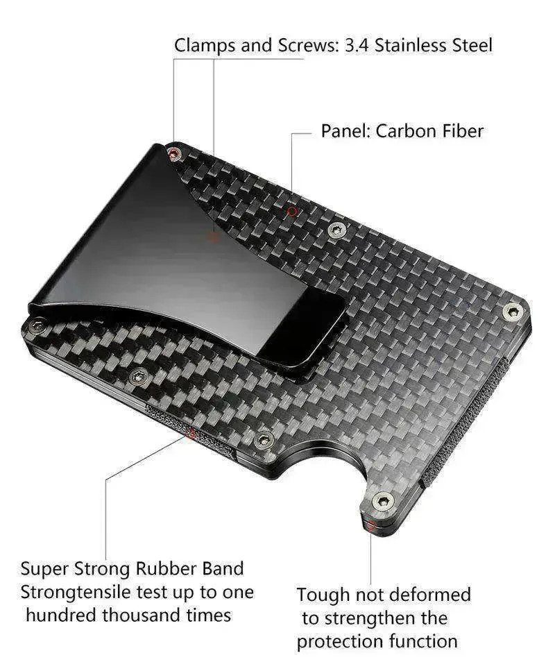 Carbon Fiber Blocking Slim Money Clip RFID Card Holder Metal Men Wallet Gift