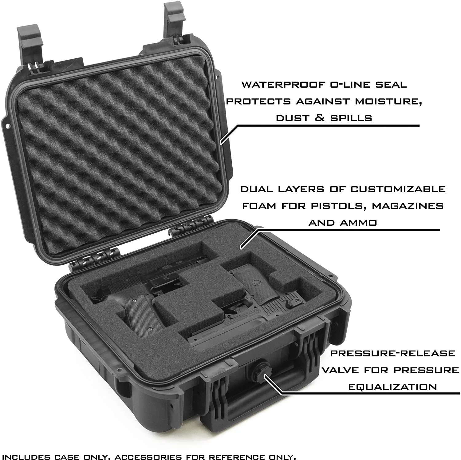 CASEMATIX 14" Two Gun Hard Case for 2 Handguns - Waterproof & Shockproof 2 Pistol Hard Case, Double Handgun Case with Accessory Storage