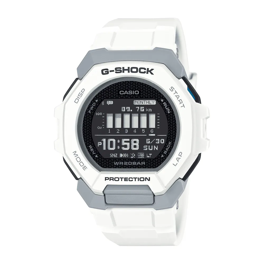 Casio G Shock G Squad Digital Bluetooth Training Worldtime 200M Water Resistant White Case And Resin Band GBD300-7D