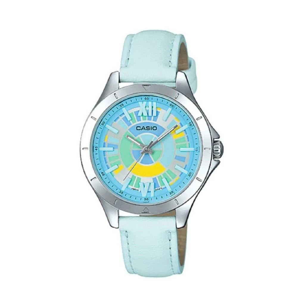 Casio LTP-E129L-2A Light Blue Leather Strap Watch for Women