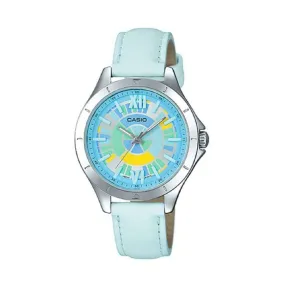 Casio LTP-E129L-2A Light Blue Leather Strap Watch for Women