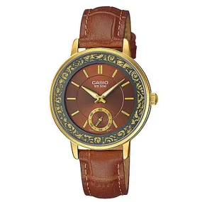 Casio LTP-E408GL-5AVDF Brown Leather Strap Watch for Women