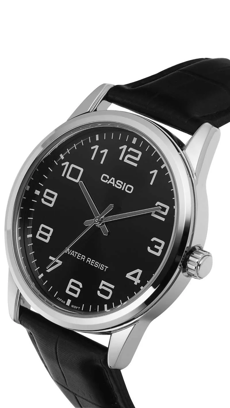 Casio MTP-V001L-1B Black Leather Strap Watch For Men