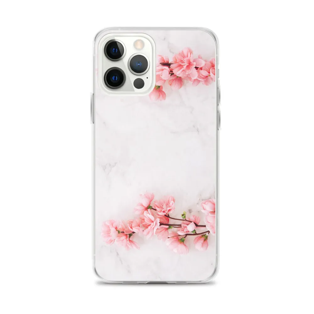 Cherry Blossom iPhone 14 13 12 Pro Max Case Pink, White Marble Flower iPhone Rose Cute Case Gift iPhone 11 Mini SE 2020 XS XR X 7 Plus 8