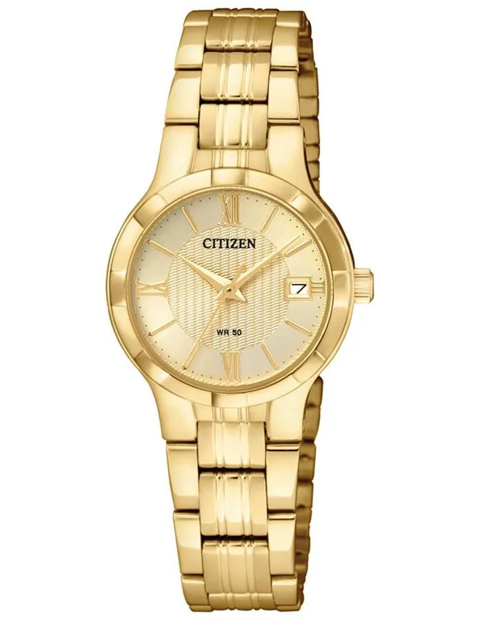 Citizen Womens Quartz Watch - Gold-Tone Dial & Case - Bracelet - Date - 50m