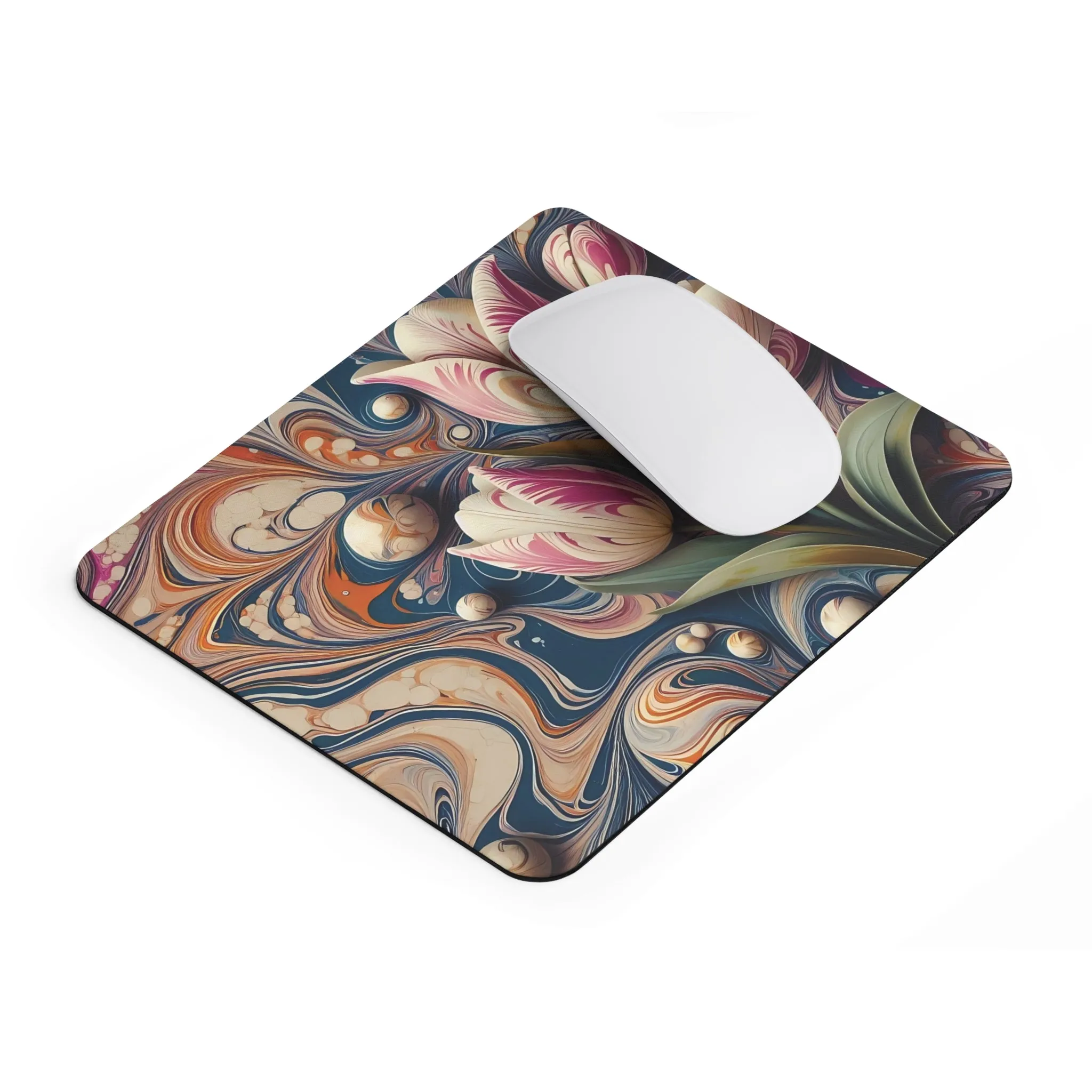 Colourful tulip patterned marbling art Mouse Pad (EU)