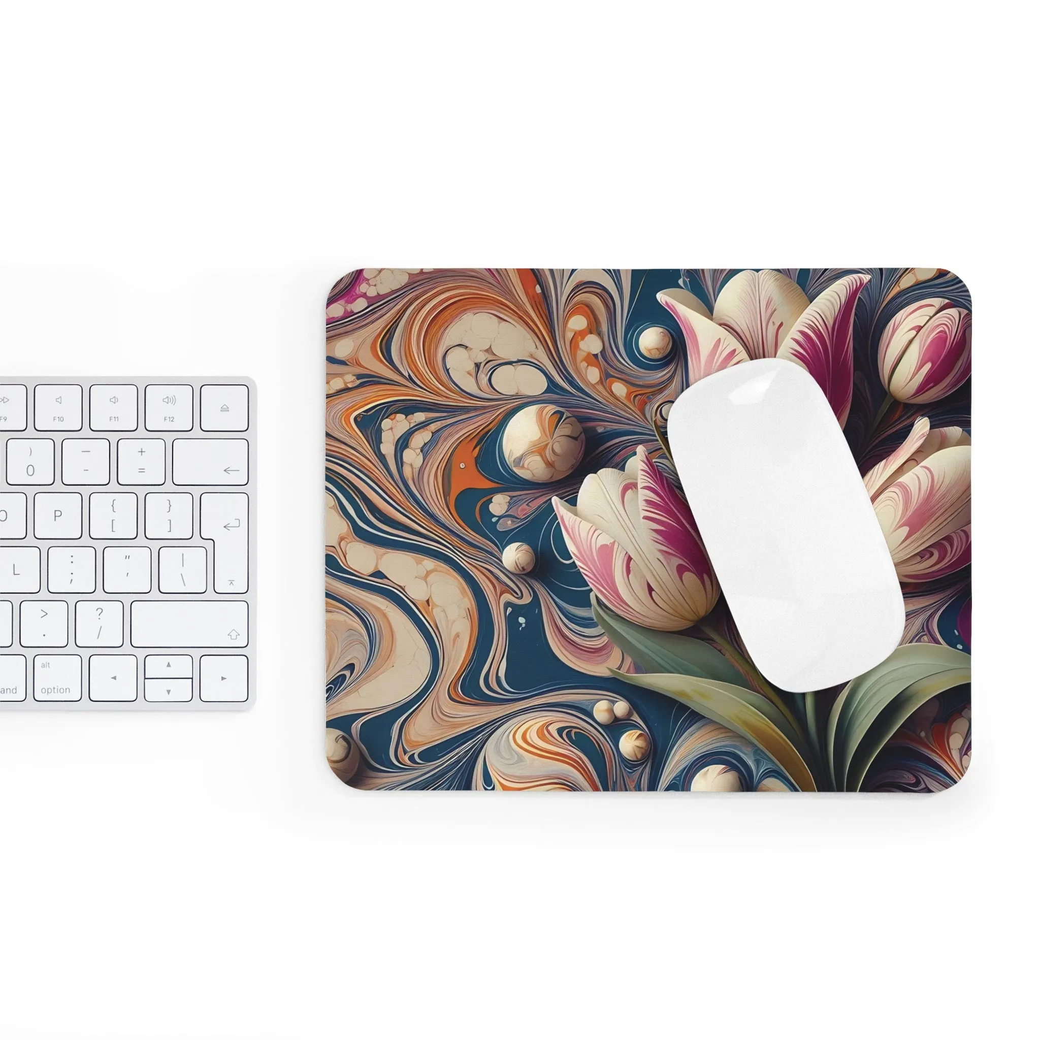 Colourful tulip patterned marbling art Mouse Pad (EU)