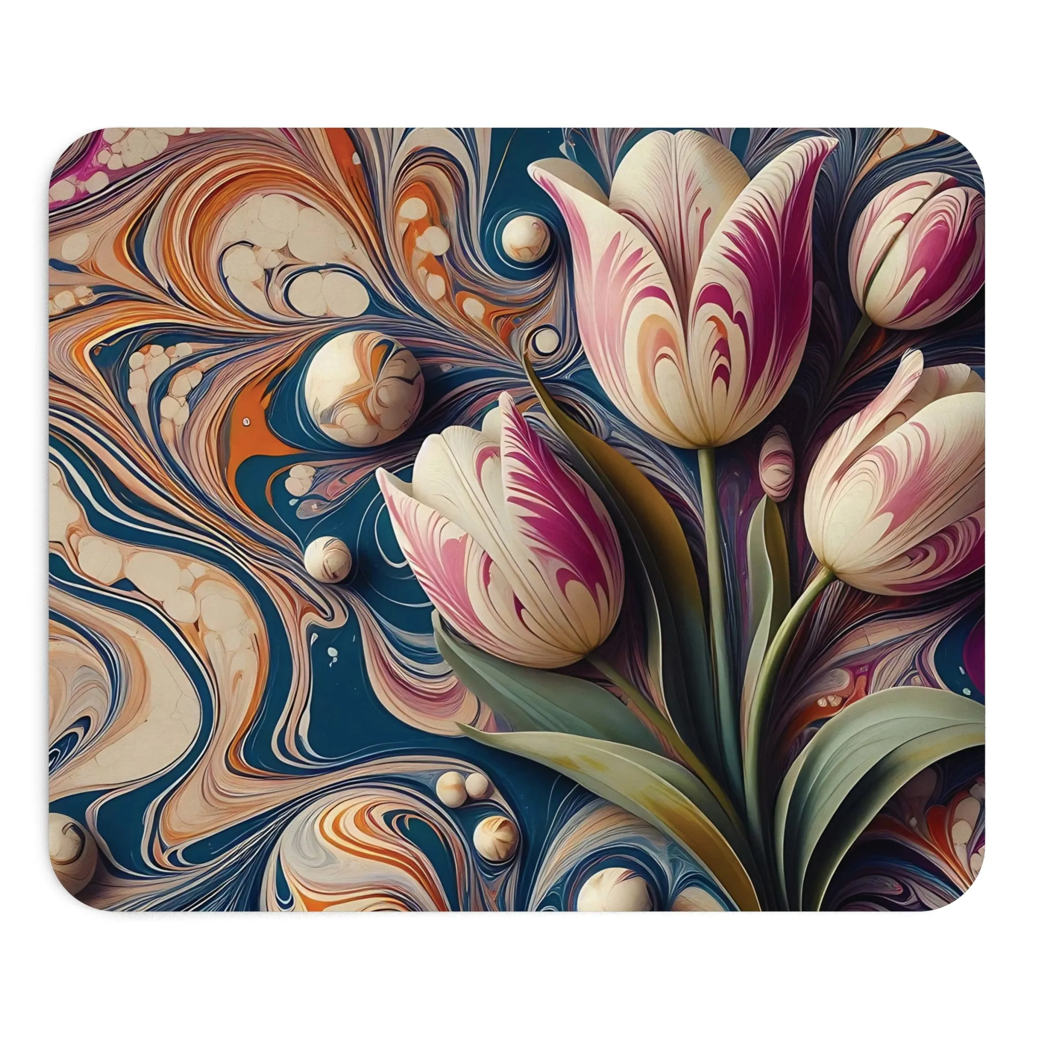 Colourful tulip patterned marbling art Mouse Pad (EU)