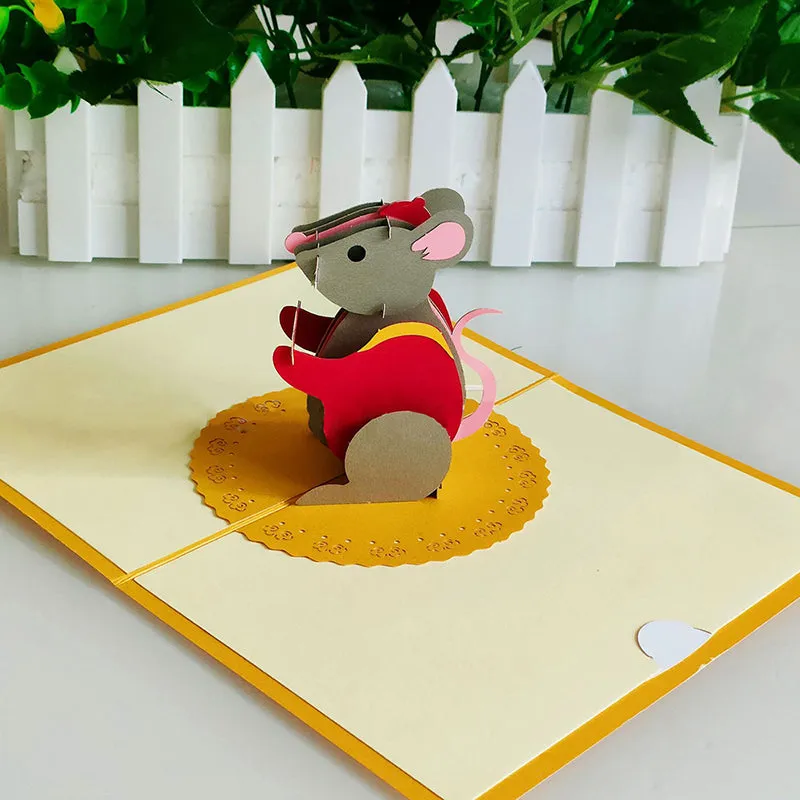 Cute Mouse Greeting Card 3D Three-dimensional Creative Birthday Card