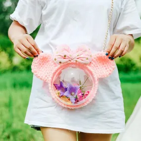 Cute Pink Crochet Mouse Backpack Mouse Pink Crochet Shoulder Bag for Girl Pink Mouse Crochet Crossbody Purse