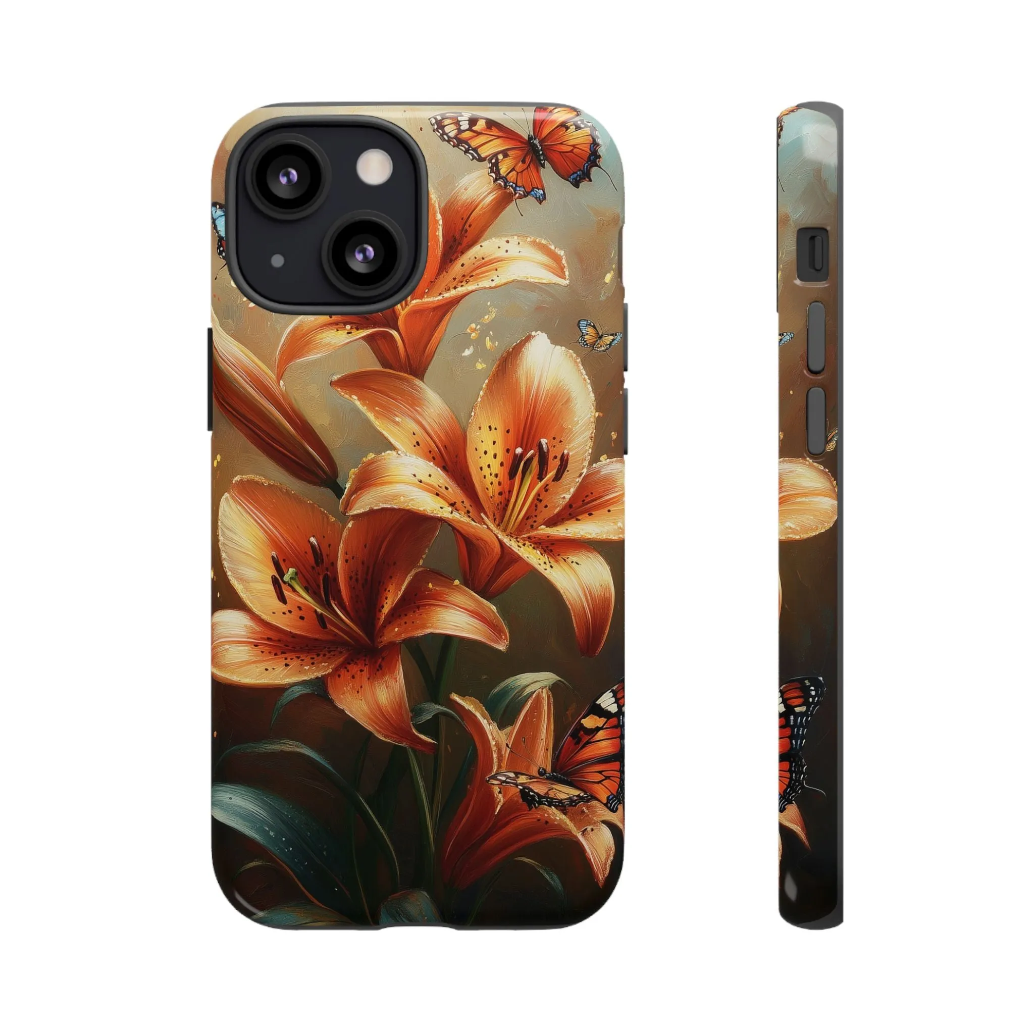 Cute Tiger Lily Tough Phone Case, Flowers Floral Butterfly iPhone 16 15 14 13 Pro Max 12 11 8 Plus X XR XS Galaxy S24 S23 S22 S21 Pixel