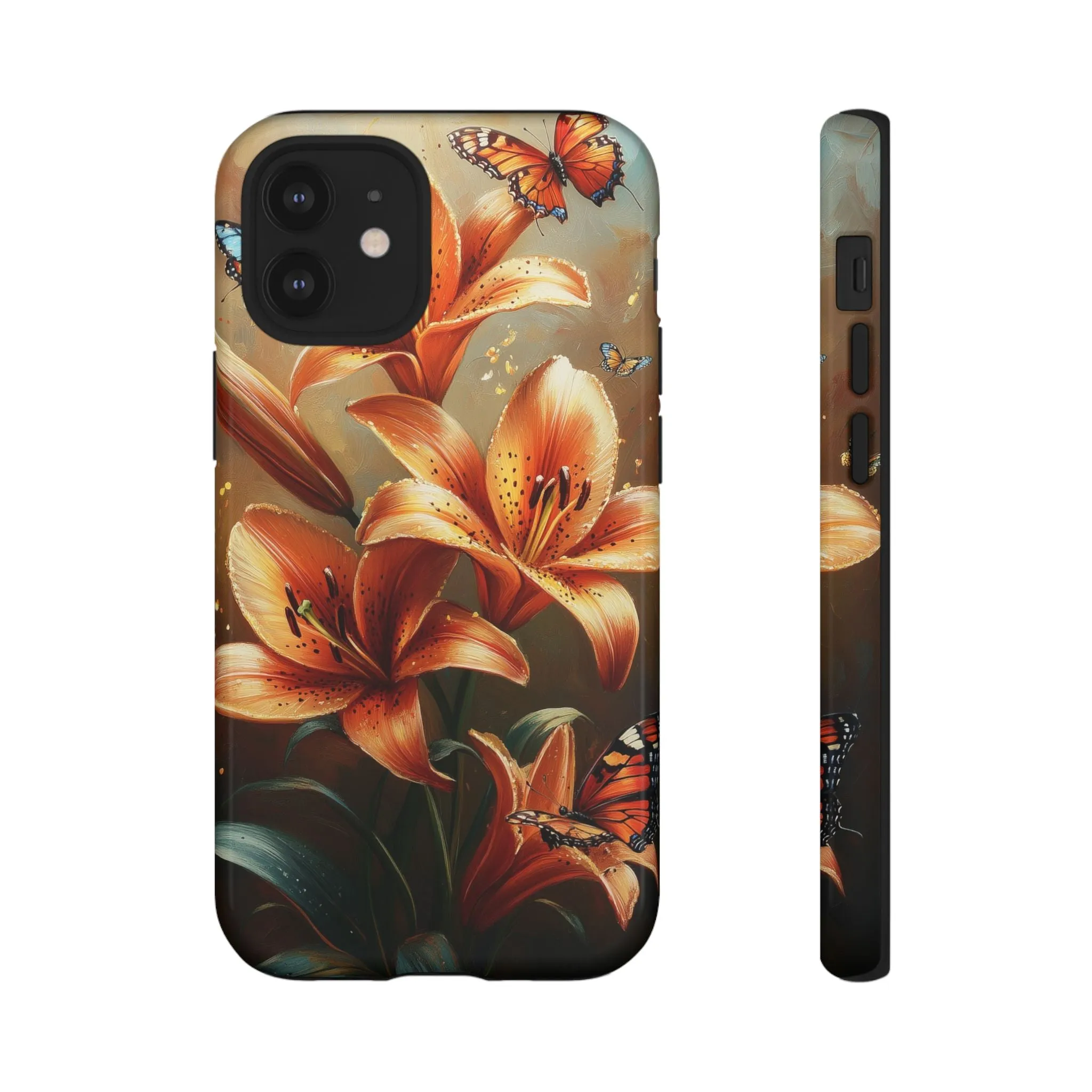 Cute Tiger Lily Tough Phone Case, Flowers Floral Butterfly iPhone 16 15 14 13 Pro Max 12 11 8 Plus X XR XS Galaxy S24 S23 S22 S21 Pixel