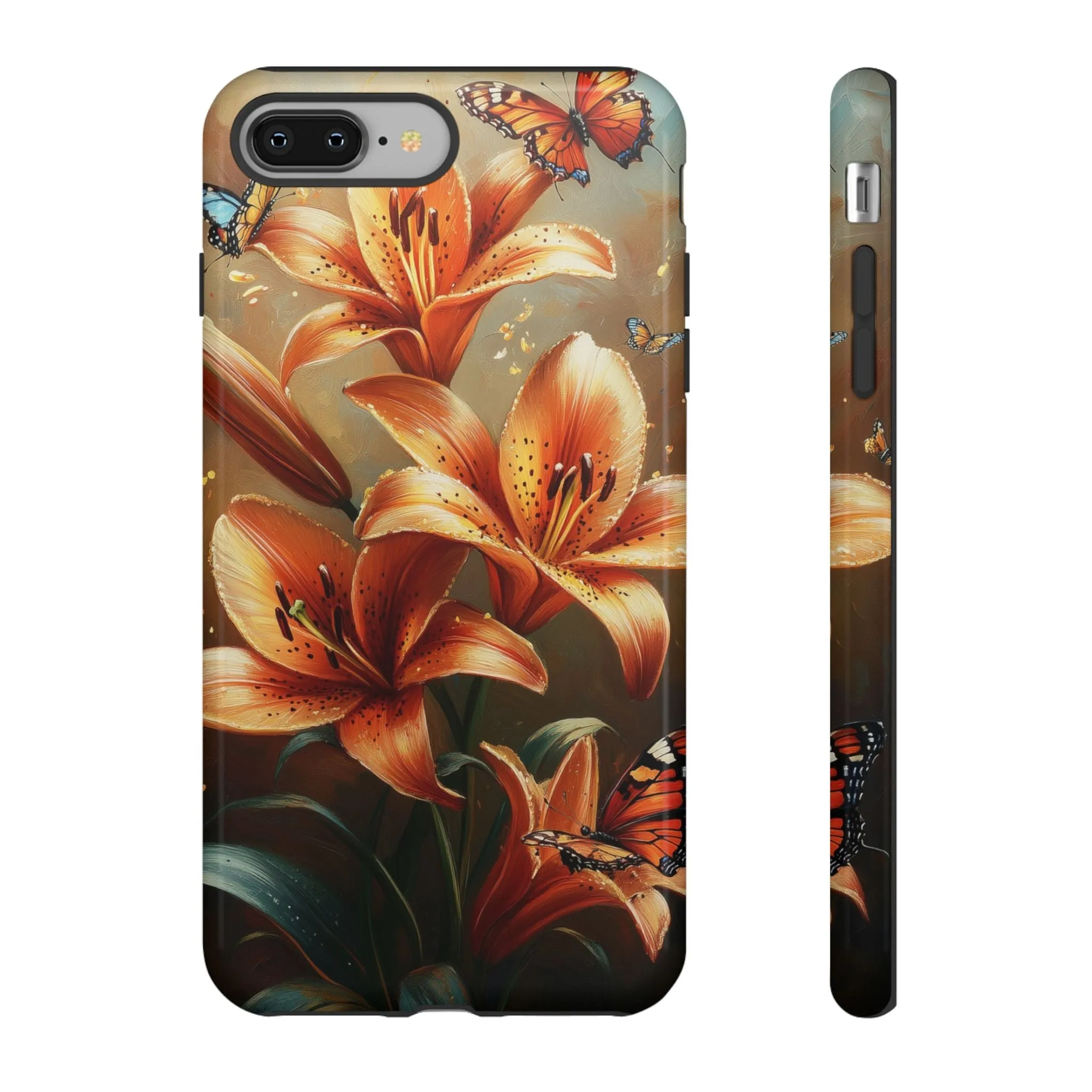 Cute Tiger Lily Tough Phone Case, Flowers Floral Butterfly iPhone 16 15 14 13 Pro Max 12 11 8 Plus X XR XS Galaxy S24 S23 S22 S21 Pixel