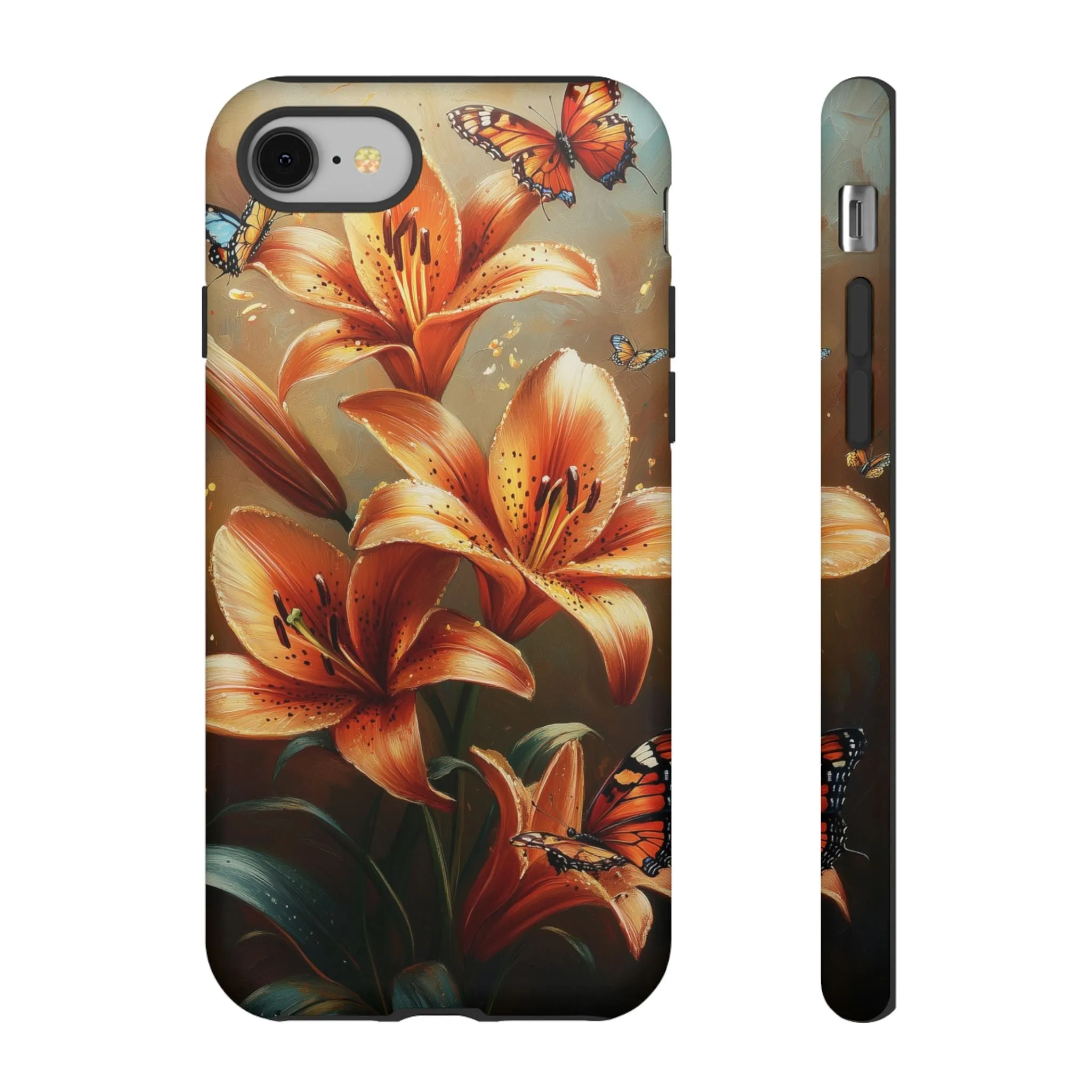 Cute Tiger Lily Tough Phone Case, Flowers Floral Butterfly iPhone 16 15 14 13 Pro Max 12 11 8 Plus X XR XS Galaxy S24 S23 S22 S21 Pixel