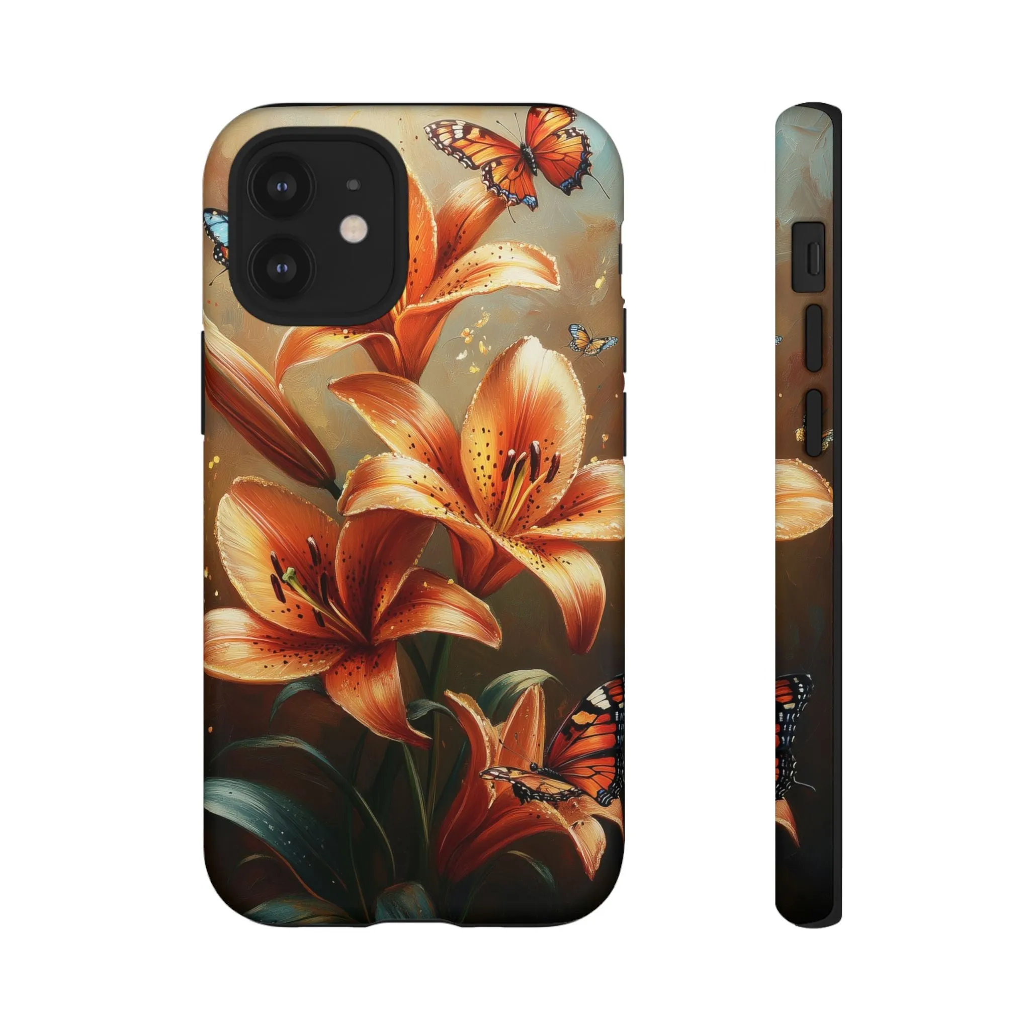 Cute Tiger Lily Tough Phone Case, Flowers Floral Butterfly iPhone 16 15 14 13 Pro Max 12 11 8 Plus X XR XS Galaxy S24 S23 S22 S21 Pixel