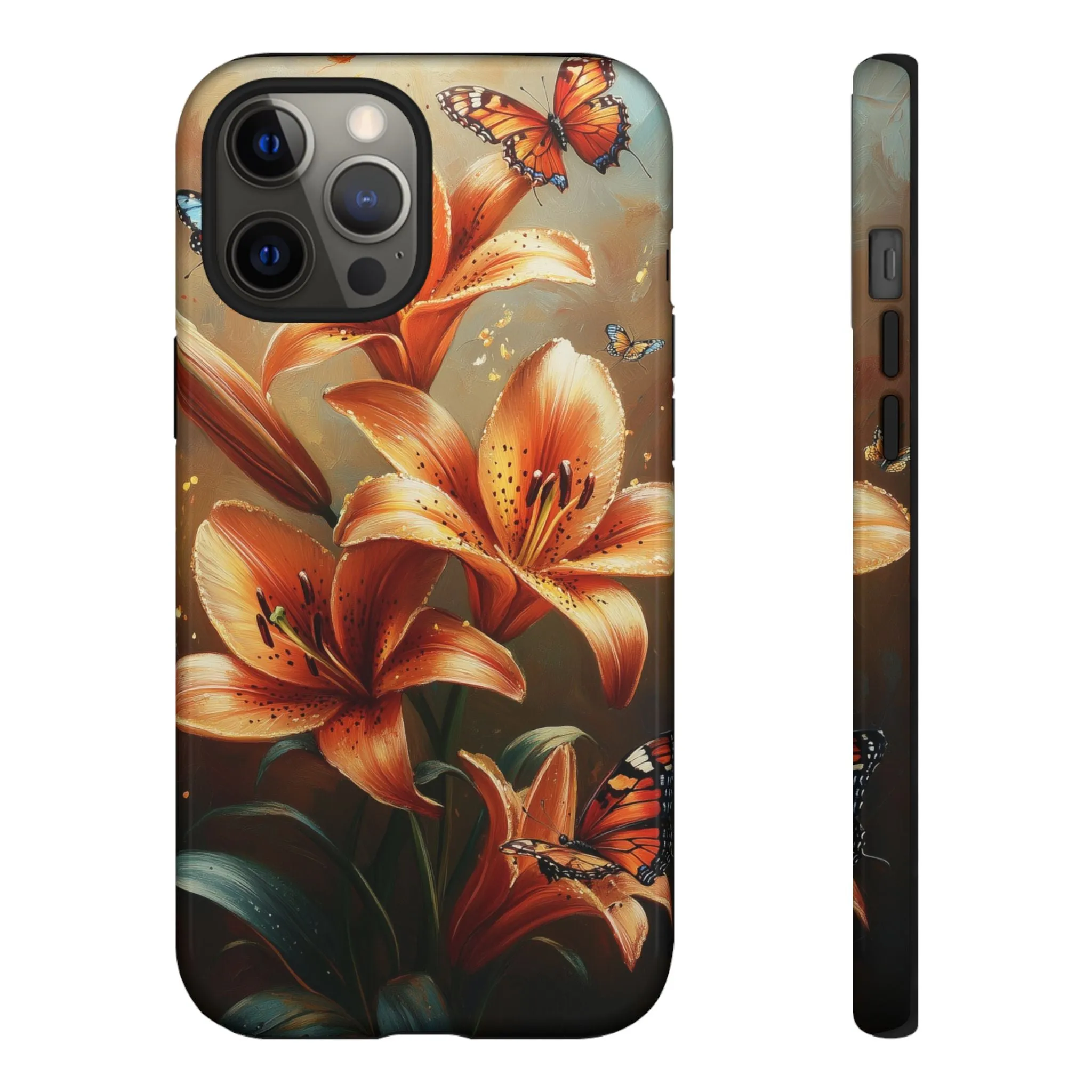 Cute Tiger Lily Tough Phone Case, Flowers Floral Butterfly iPhone 16 15 14 13 Pro Max 12 11 8 Plus X XR XS Galaxy S24 S23 S22 S21 Pixel