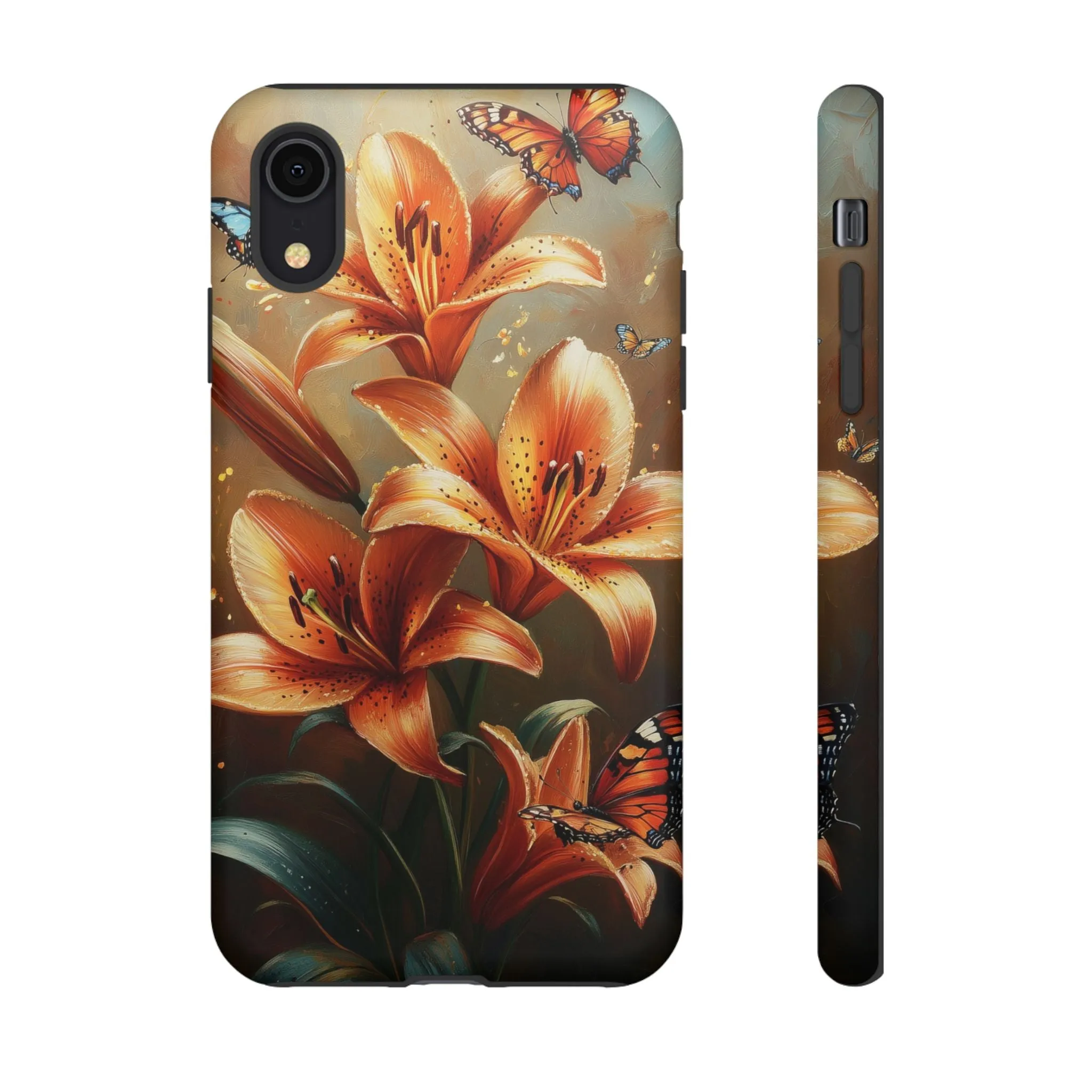 Cute Tiger Lily Tough Phone Case, Flowers Floral Butterfly iPhone 16 15 14 13 Pro Max 12 11 8 Plus X XR XS Galaxy S24 S23 S22 S21 Pixel