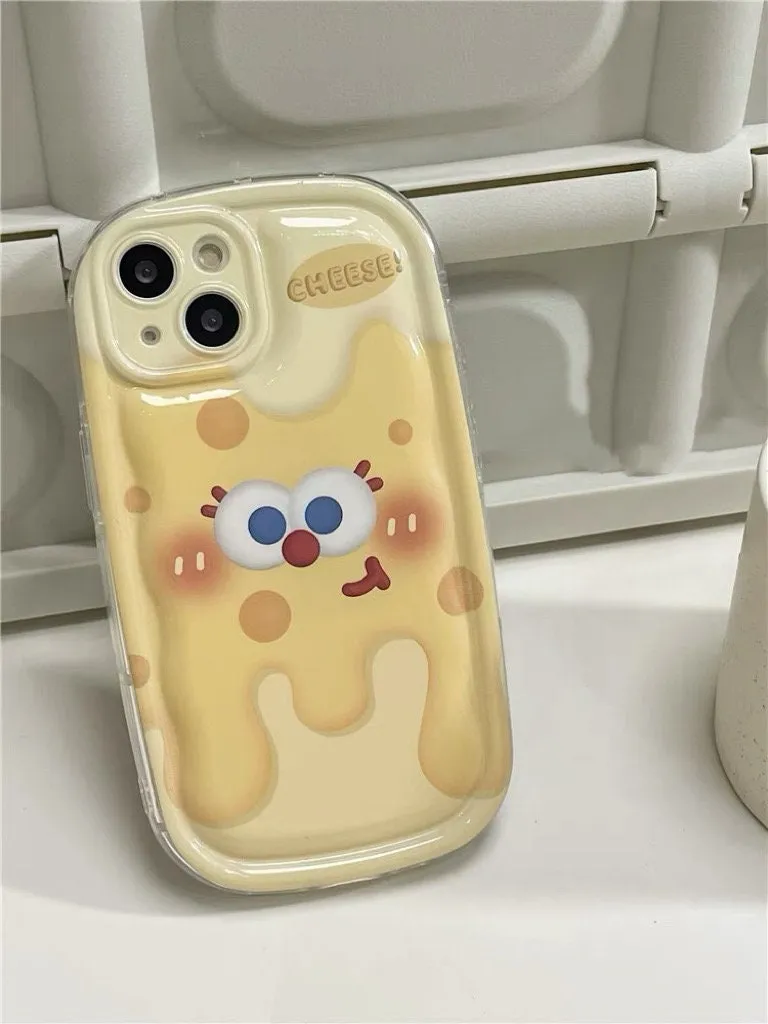 Cute Yellow Cartoon Character Sponge Hole Cheese Design Thick Bulky Shockproof Protective Phone Case for iPhone 11 12 13 14 15 Pro Max