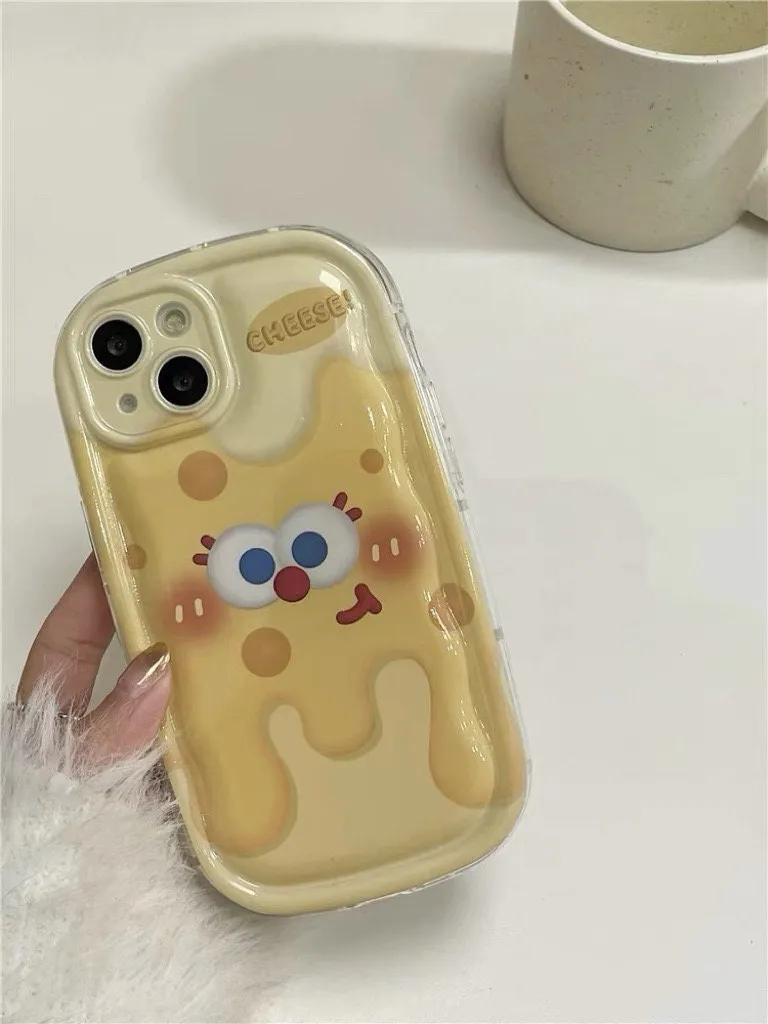 Cute Yellow Cartoon Character Sponge Hole Cheese Design Thick Bulky Shockproof Protective Phone Case for iPhone 11 12 13 14 15 Pro Max