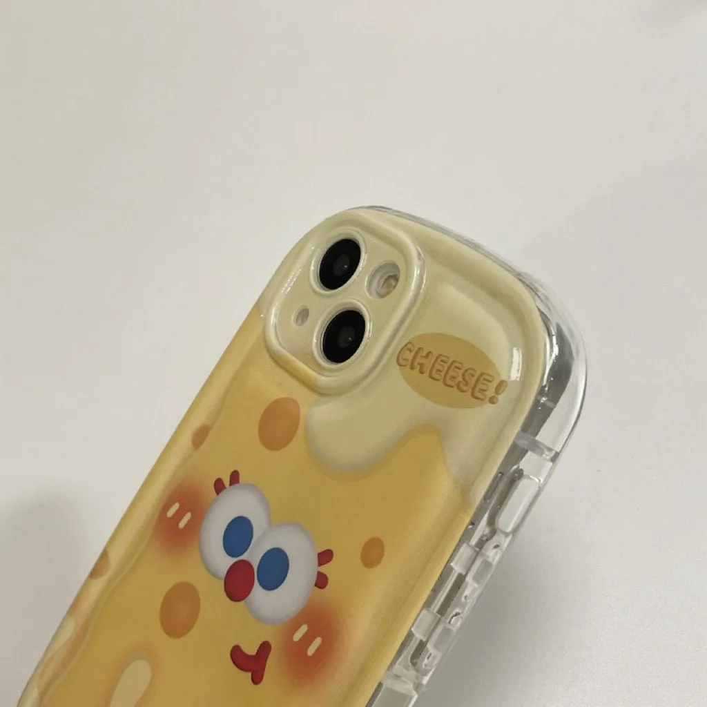 Cute Yellow Cartoon Character Sponge Hole Cheese Design Thick Bulky Shockproof Protective Phone Case for iPhone 11 12 13 14 15 Pro Max