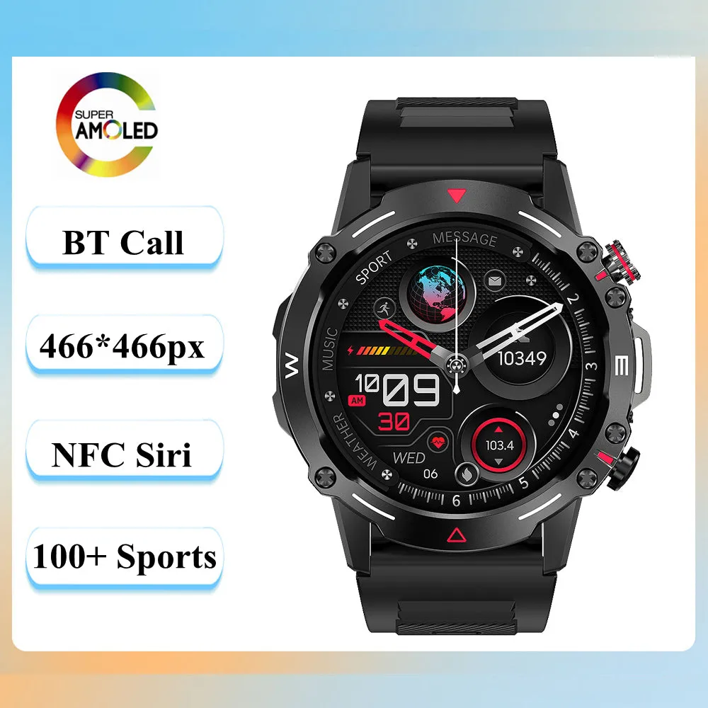 DaTeoy HK Rex Rugged SmartWatches ,1.43" Amoled HD Color Screen Life time 5-7 Days IP68 Waterproof Bluetooth Call Fitness Tracker Heart Rate Blood Oxygen Sleep Monitor