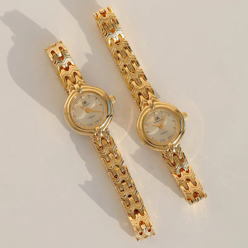 Delicate Old Retro Gold Manual Mechanical Watch for Women