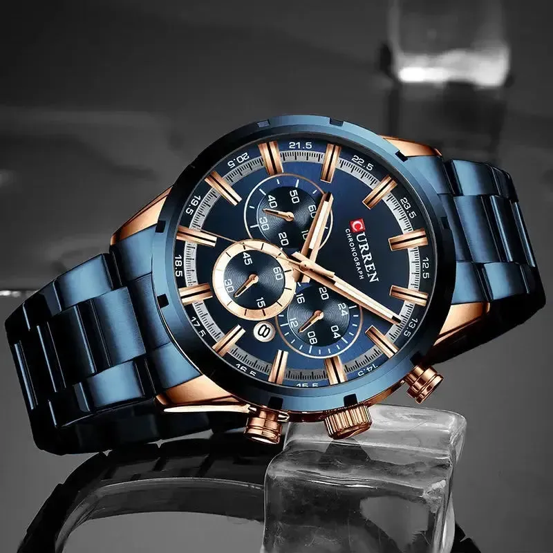 ELEGANCE® 8355 Men Watch Top Brand Luxury Sports Quartz Mens Watches Full Steel Waterproof Chronograph Wristwatch Men Relogio Masculino