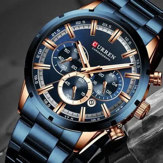 ELEGANCE® 8355 Men Watch Top Brand Luxury Sports Quartz Mens Watches Full Steel Waterproof Chronograph Wristwatch Men Relogio Masculino