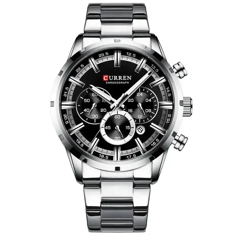 ELEGANCE® 8355 Men Watch Top Brand Luxury Sports Quartz Mens Watches Full Steel Waterproof Chronograph Wristwatch Men Relogio Masculino