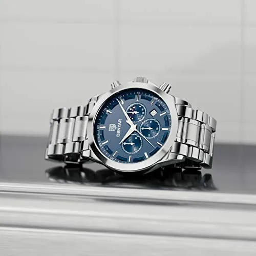 Elegant Men's Stainless Steel Analog Quartz Chronograph Watch