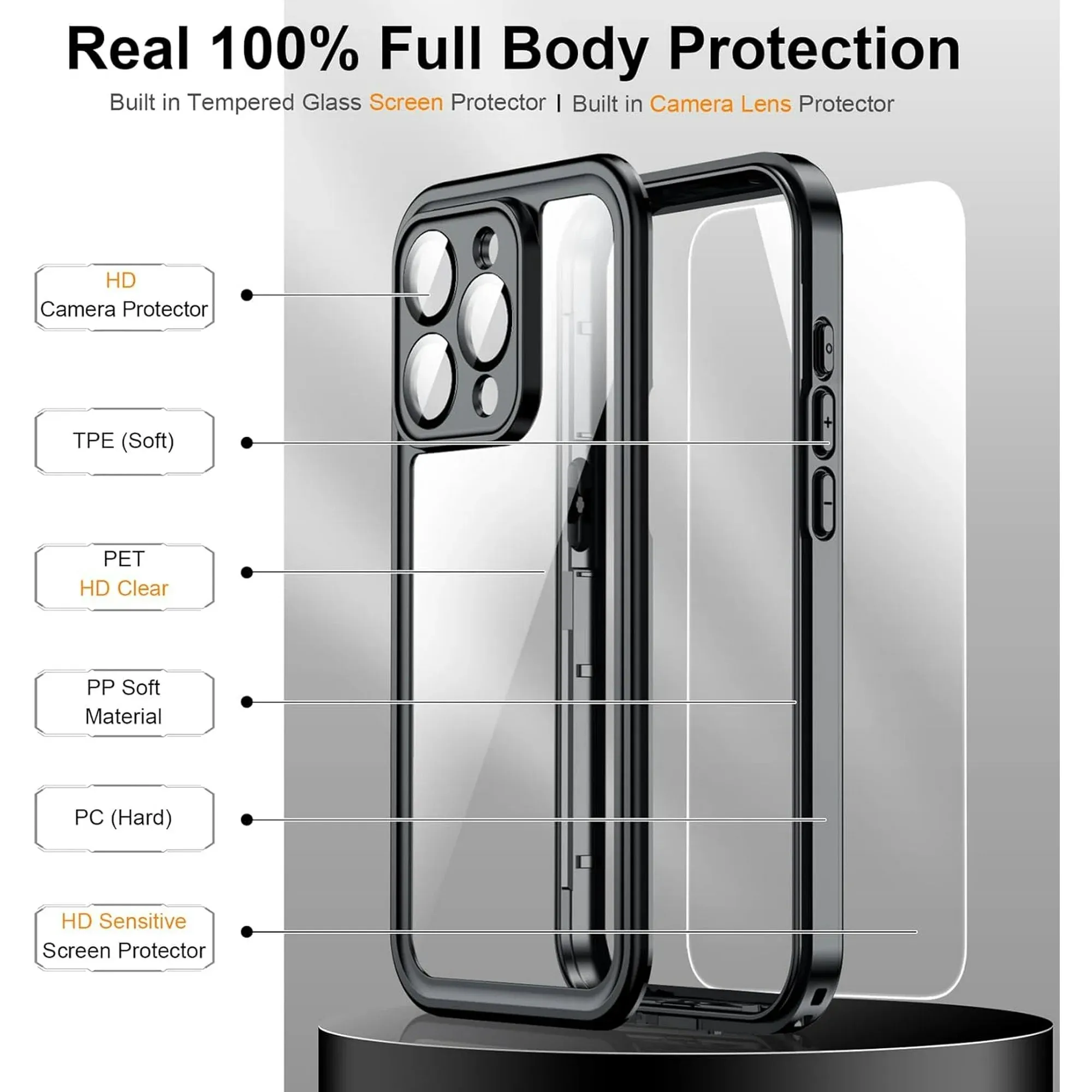 Entronix Waterproof Case for Apple iPhone 14 Pro Case, Full Body Shockproof with Built In Screen Protector, Heavy Duty Cover