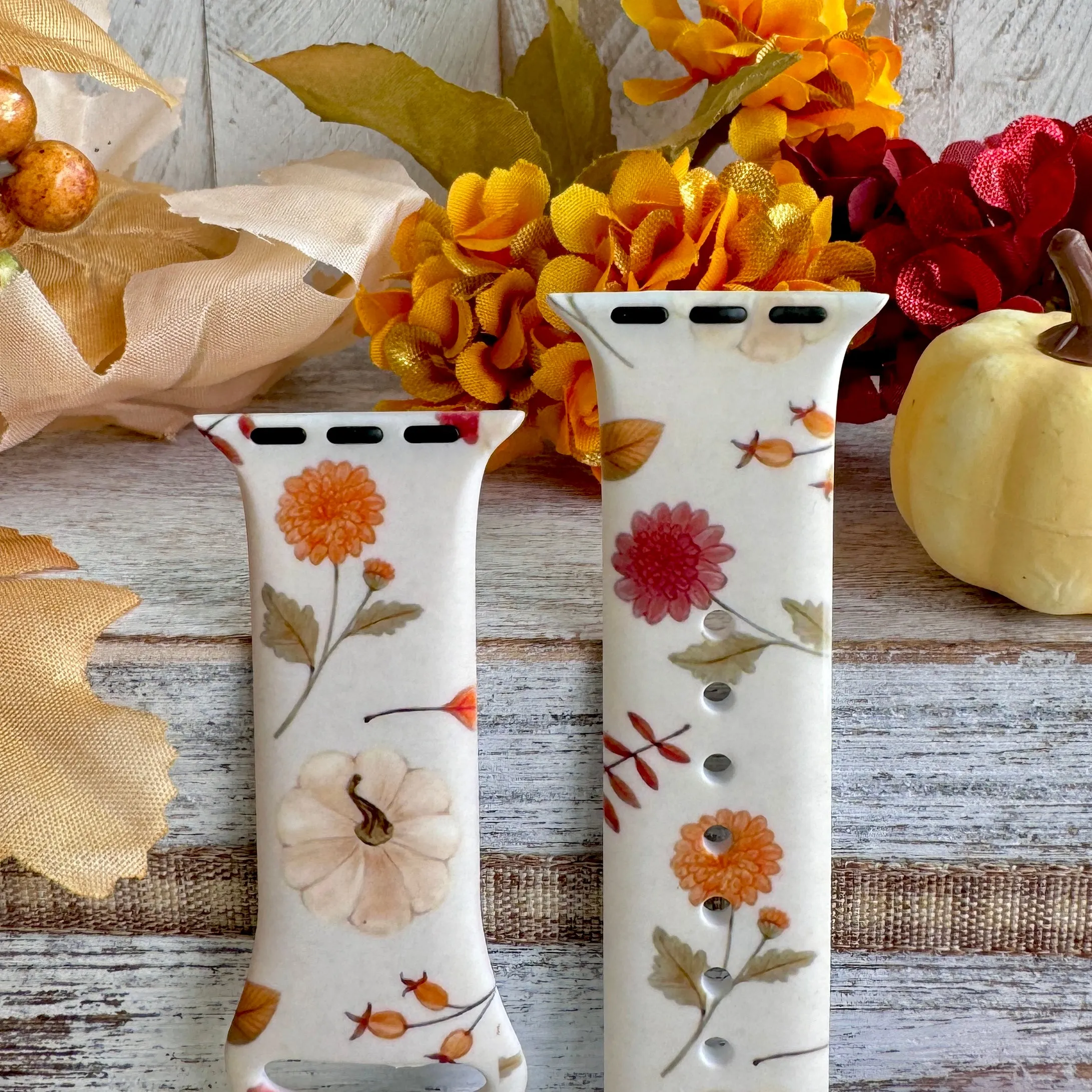 Fall Floral Bliss Print Silicone Band For Apple Watch