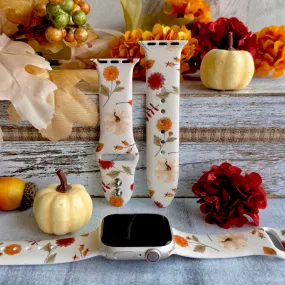 Fall Floral Bliss Print Silicone Band For Apple Watch