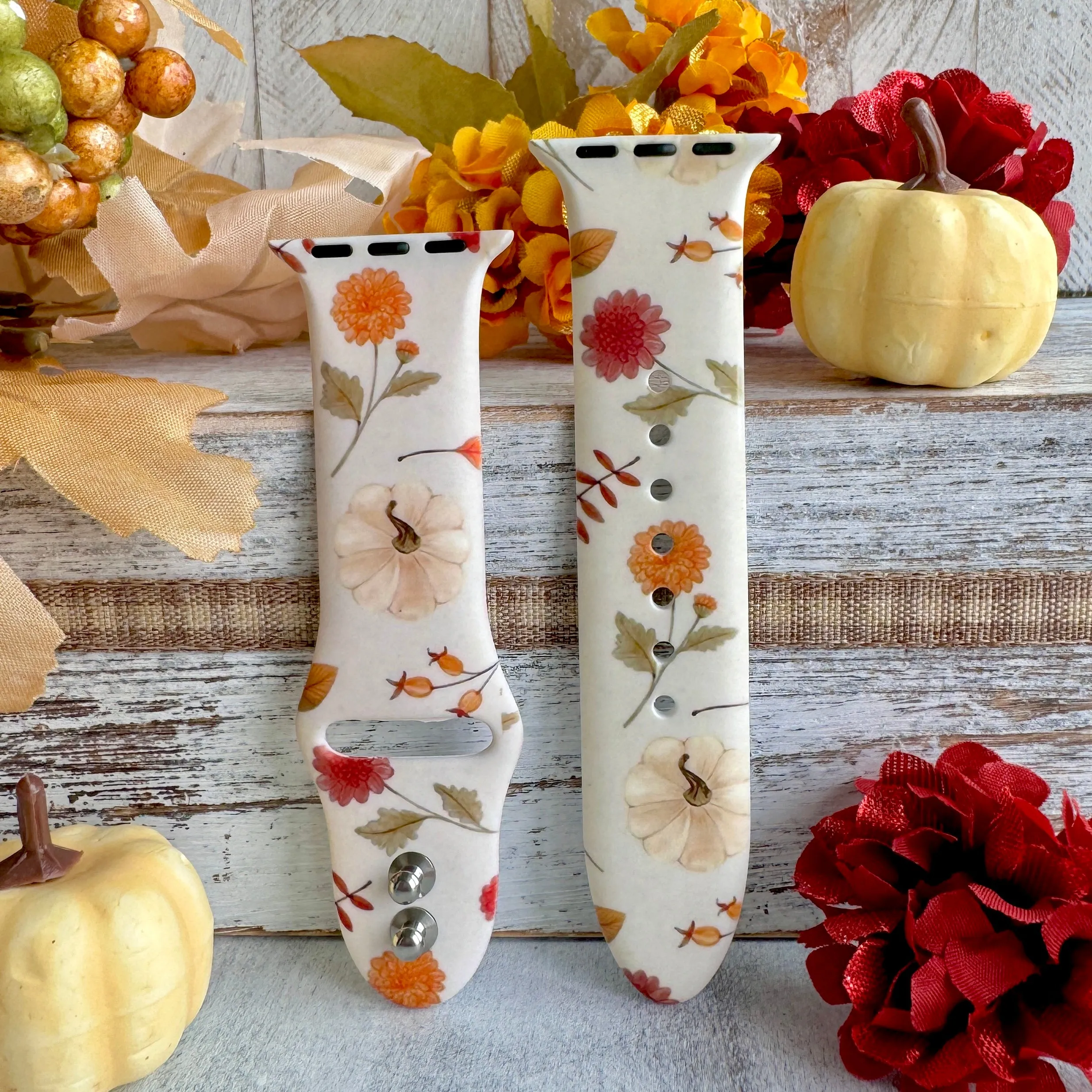 Fall Floral Bliss Print Silicone Band For Apple Watch