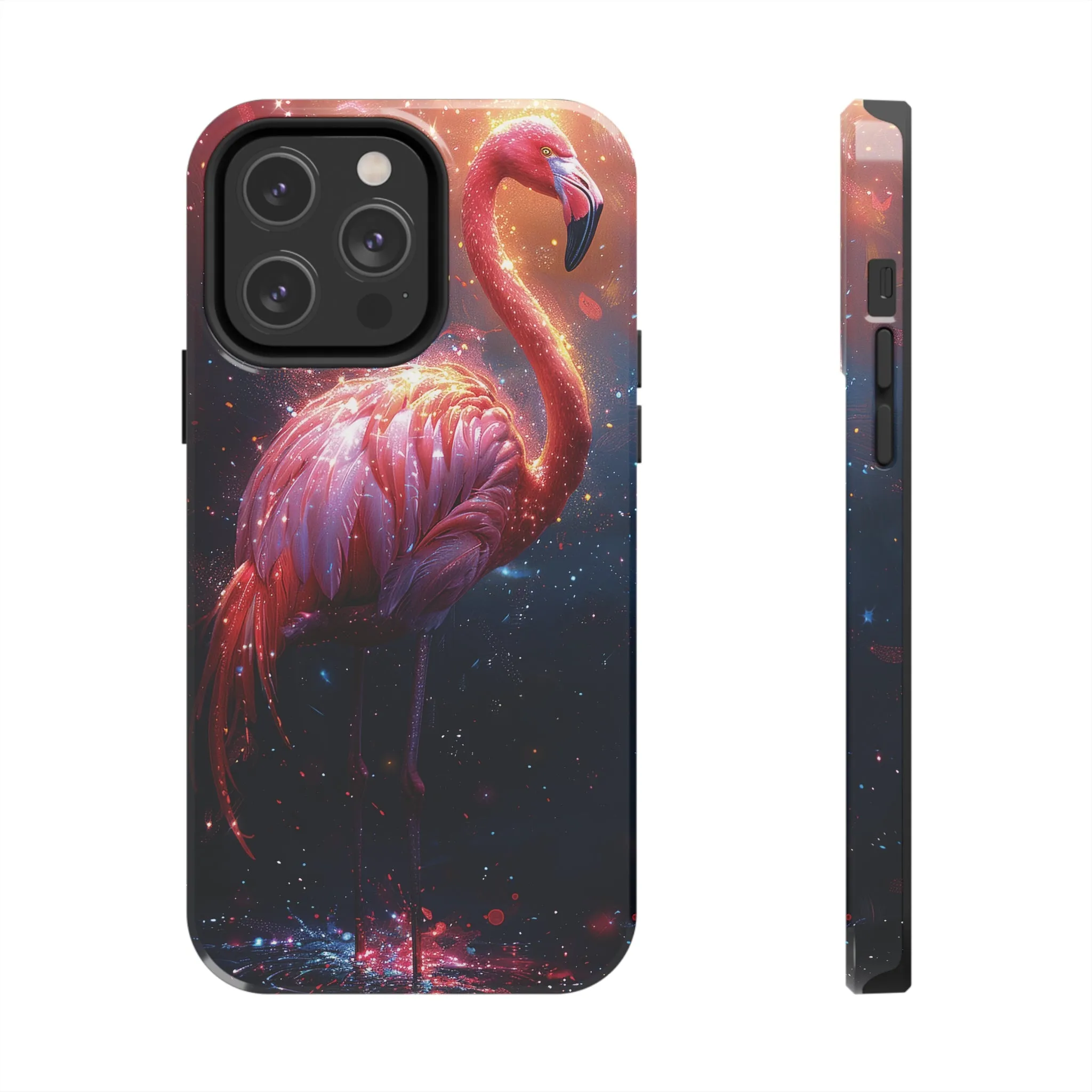 Fantasy Flamingo iPhone Case, Colorful Bird Art Protective Phone Cover, Unique Animal Design, Durable Phone Accessory Gift, Chic Artsy Protective Cover, Protective Case for iPhone Models, Tough iPhone Case