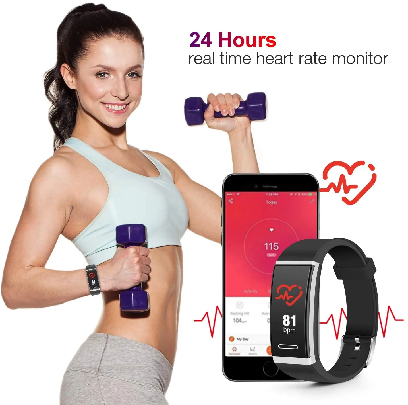 Fitness Tracker, Waterproof Colour Screen Smart Bracelet with Heart Rate Blood Pressure Monitor,Smart Watch Pedometer Activity Tracker Bluetooth for Android & iOS