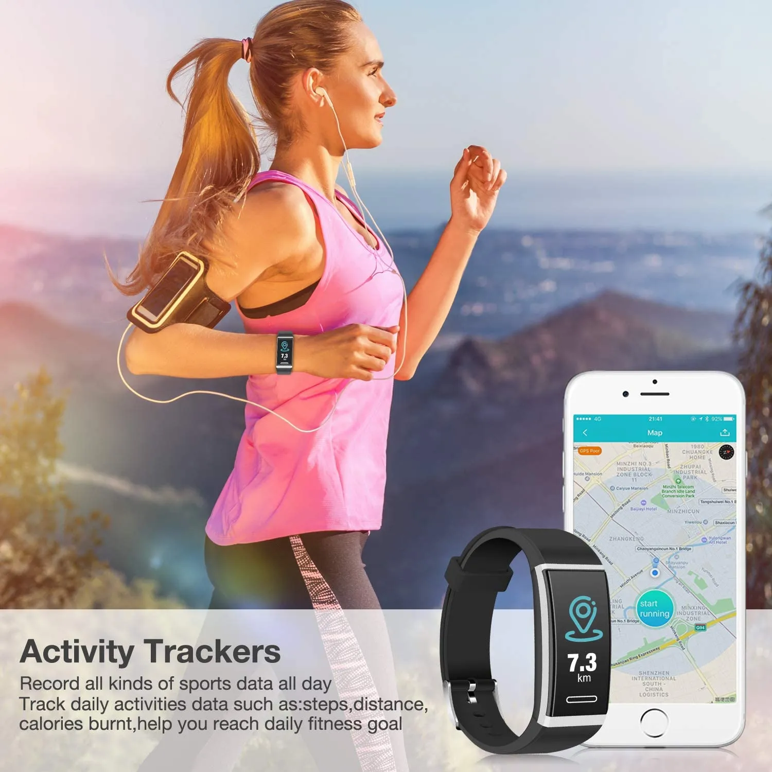 Fitness Tracker, Waterproof Colour Screen Smart Bracelet with Heart Rate Blood Pressure Monitor,Smart Watch Pedometer Activity Tracker Bluetooth for Android & iOS