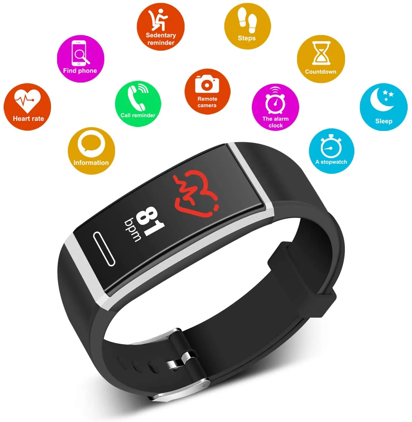 Fitness Tracker, Waterproof Colour Screen Smart Bracelet with Heart Rate Blood Pressure Monitor,Smart Watch Pedometer Activity Tracker Bluetooth for Android & iOS