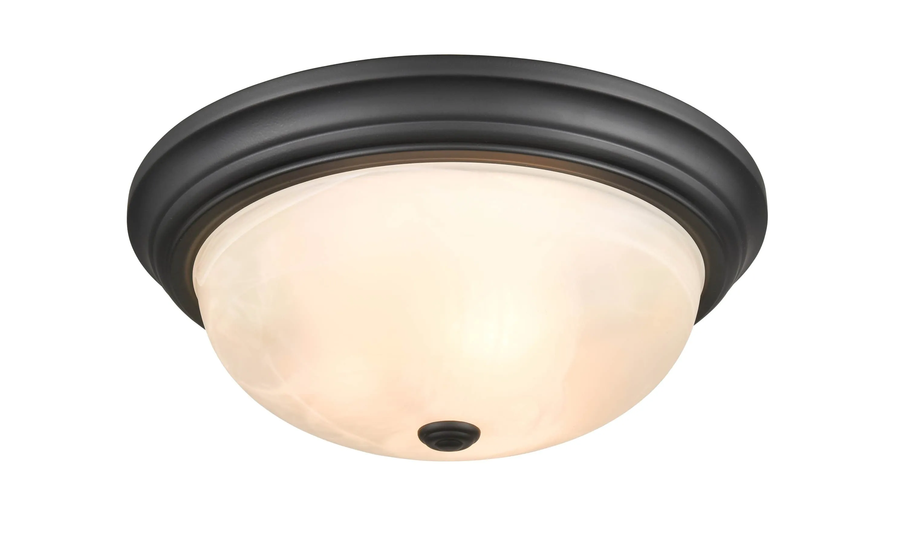 Flush Mount Fixture - Matte Black - Faux Alabaster Glass - 15in. Diameter - E26 Medium Base