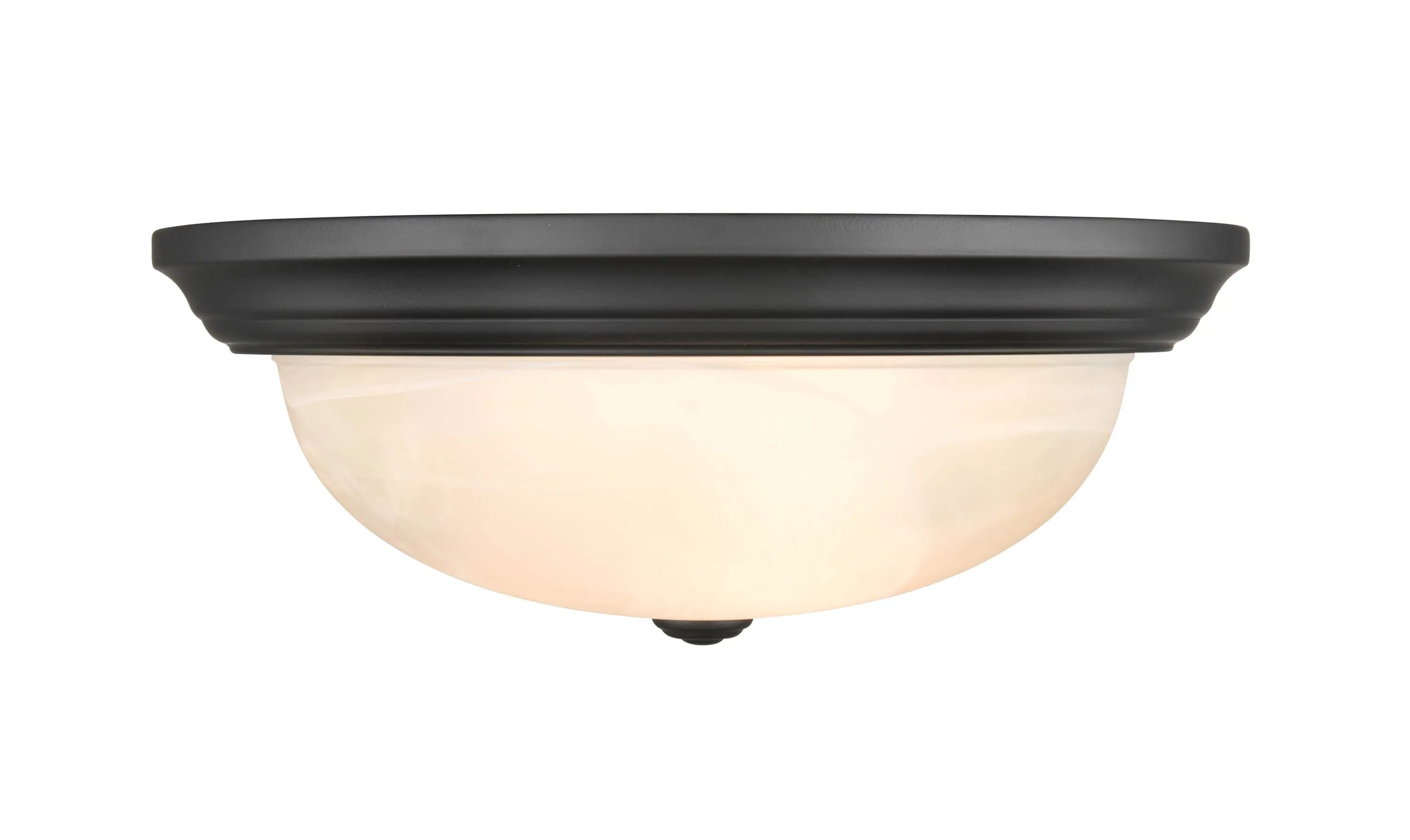 Flush Mount Fixture - Matte Black - Faux Alabaster Glass - 15in. Diameter - E26 Medium Base