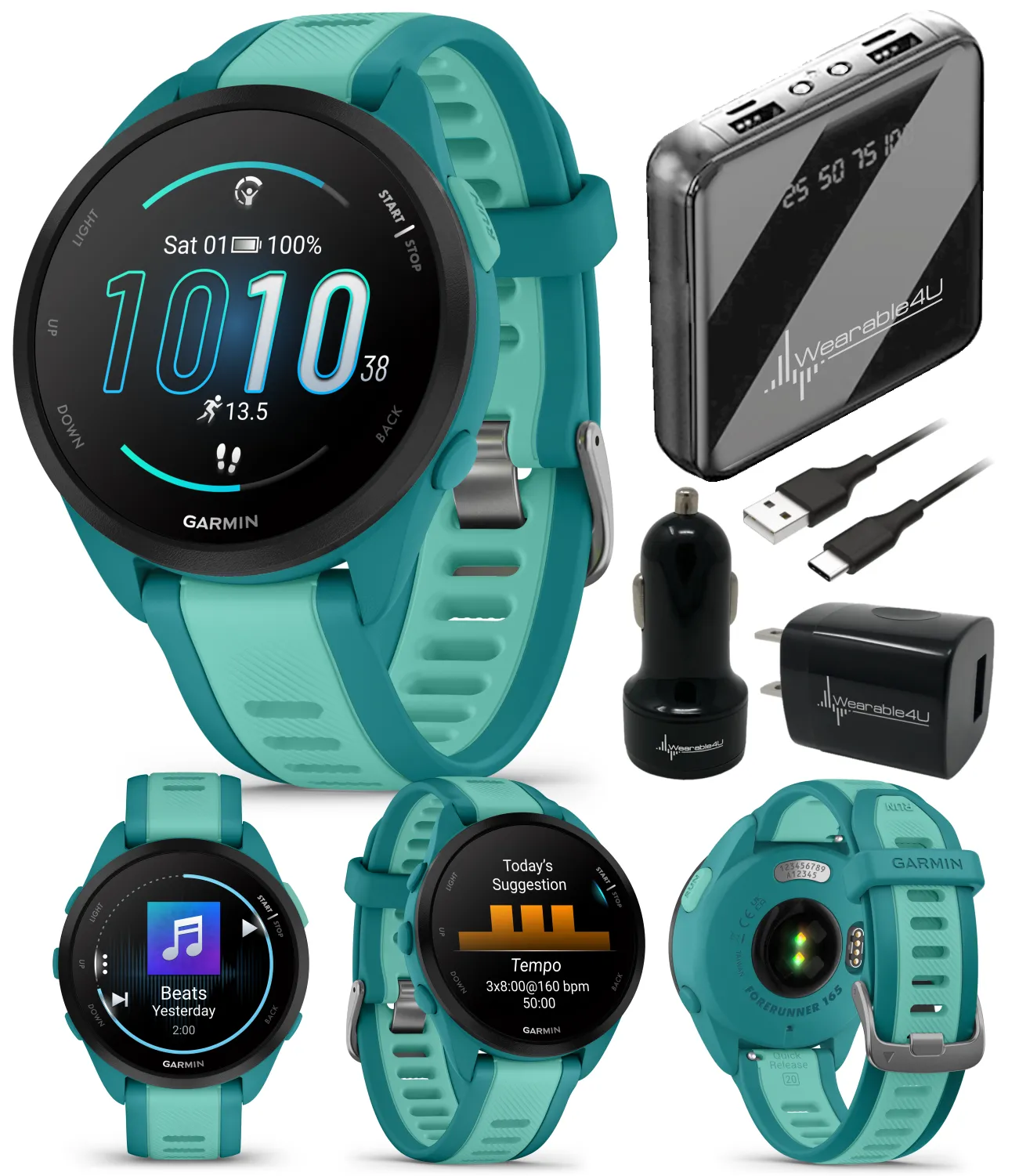 Garmin Forerunner 165 GPS Running Smartwatch | 19 hours in GPS mode |  AMOLED Display with Wearable4U Bundle