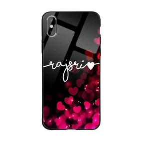 Glossy Protective Case With Red Hearts Wave Name