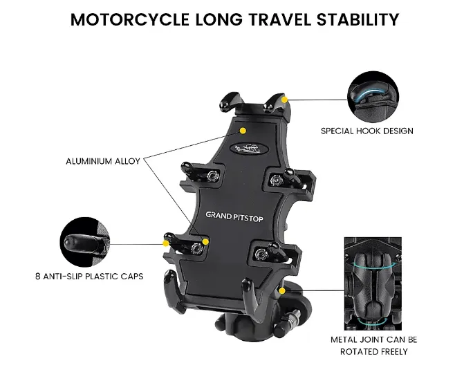 GRAND PITSTOP 4-SIDED GRIP MOBILE HOLDER MOUNT: Black