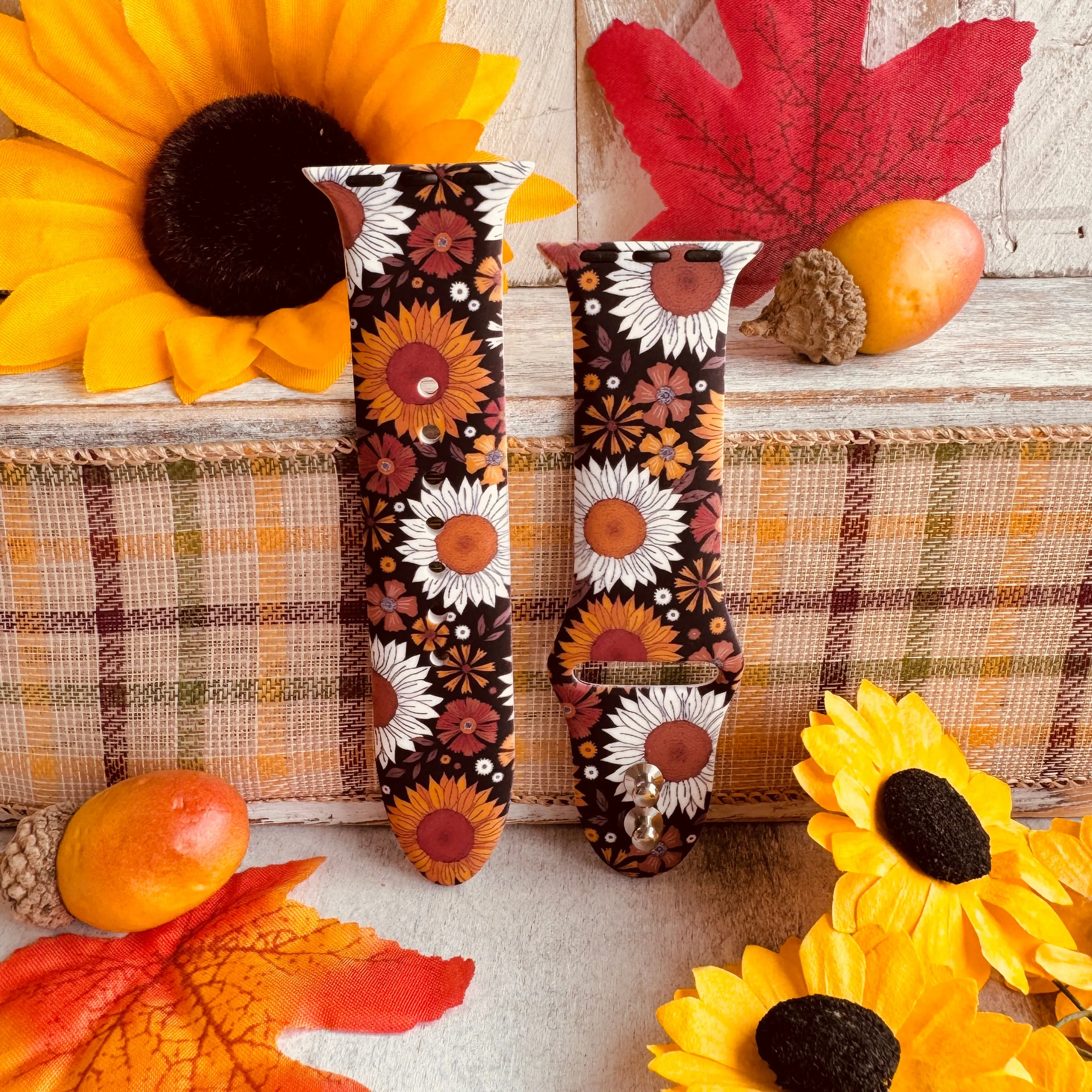 Harvest Sunflowers Print Silicone Band For Apple Watch