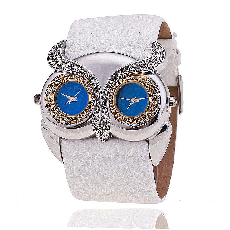 Hot Owl watch Delicate Women Quartz Diamond Watch Double Movement Dress Watch Gift High Quality PU Leather