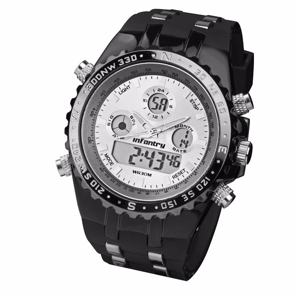 INFANTRY Mens Watches Pilot Reloj Digital Sports Watches Fashion Luxury Brand Watches Chronograph Alarm 30M Water Resistant