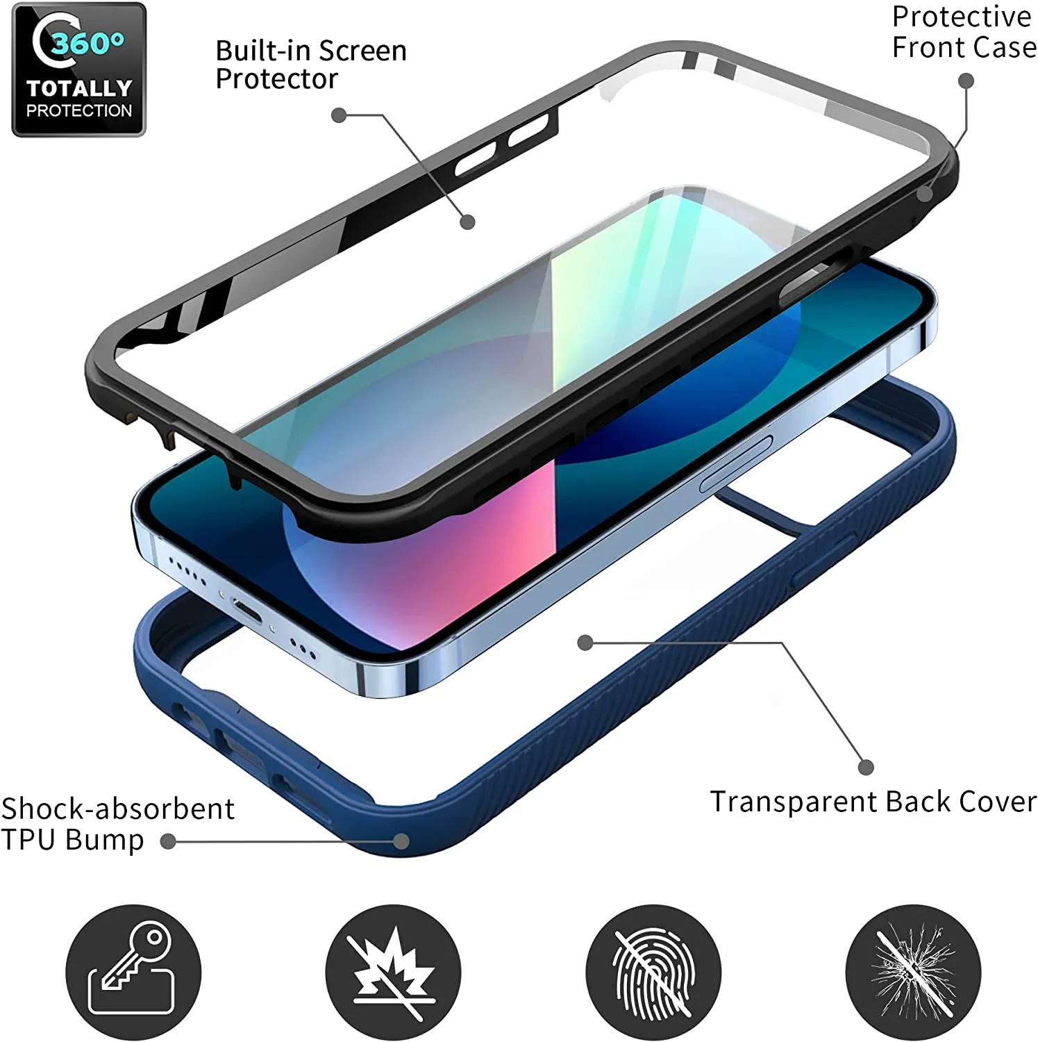 iPhone 13 Mini Case Screen Protector Full-Body Rugged Clear Case